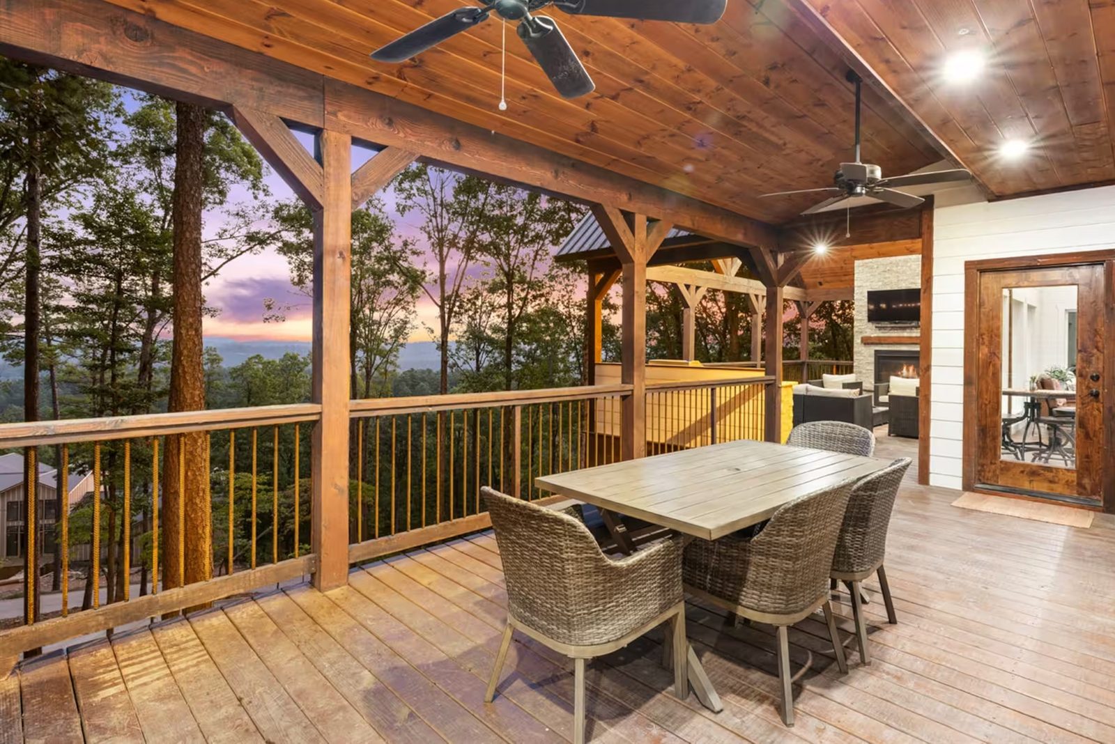 Deck dining with the ridge beyond.